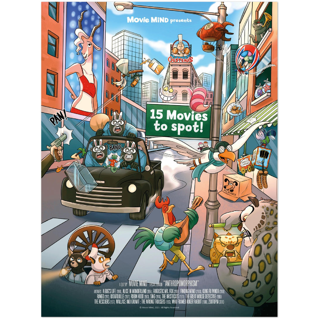 15 Animated Movies to spot, poster by Movie Mind - Poster 18 x 24 in | A movie quiz for kids & cartoon fans
